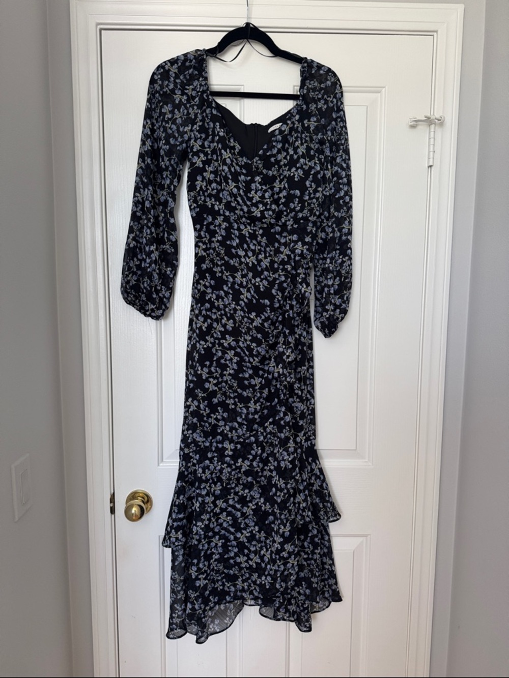 Lush Floral Navy & Blue Long Sleeve Midi Dress